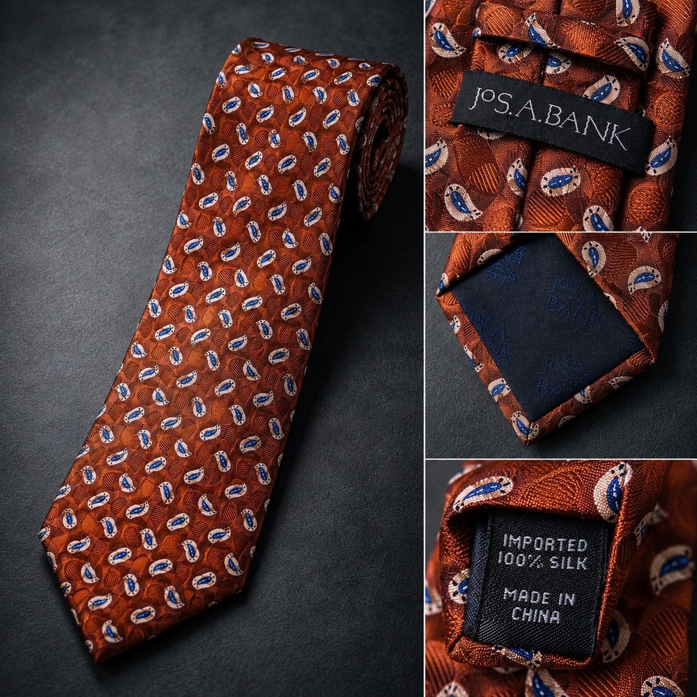 Jos. A. Bank Paisley Mens OS Orange Silk Classic Necktie Accessory